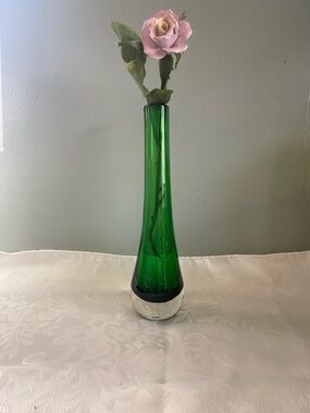 Emerald Green art Glass Bud Vase with thick weighted glass base- Scandinavian